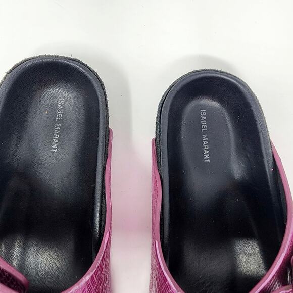 Isabel Marant Slide Sandal Women 6 Lennyo Fuchsia Pink Metallic Snakeskin Buckle - Picture 4 of 10